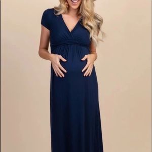 PinkBlush Navy Draped Maternity/Nursing Maxi Dress